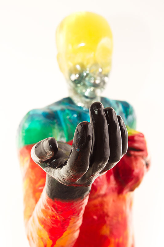 The human being from Beyond me series/Metal, Fiberglass, Synthetic Resin, Epoxy,Stainless Still Ball, Acrylic Spray Paint with Cold Foil Stamping /90.30.165cm /2015