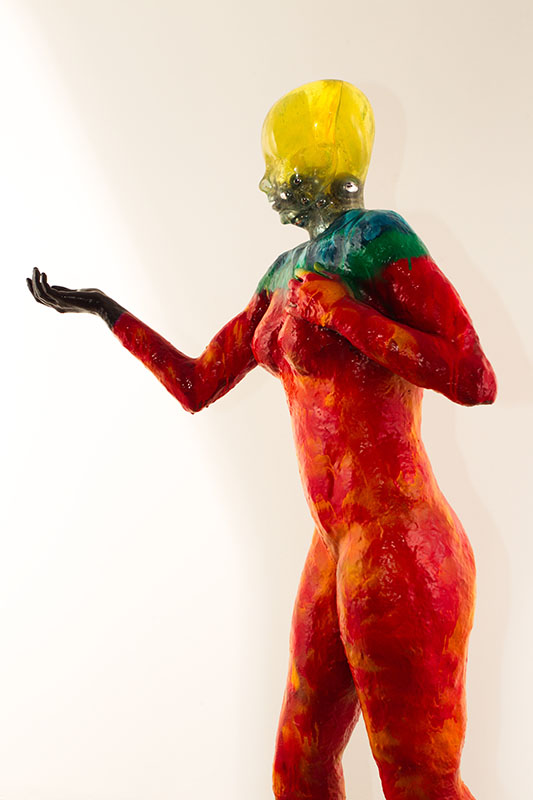 The human being from Beyond me series/Metal, Fiberglass, Synthetic Resin, Epoxy,Stainless Still Ball, Acrylic Spray Paint with Cold Foil Stamping /90.30.165cm /2015